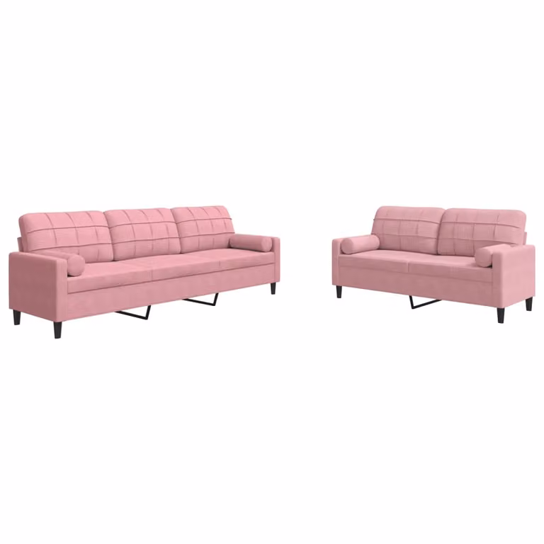 Set di Divani 2 pz con Cuscini e Rinforzi rosa in Velluto