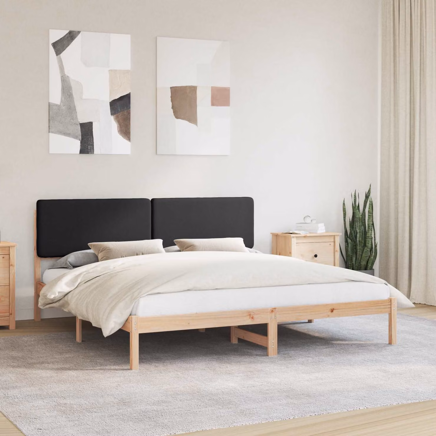 Letto con Testiera Rivestita vidaXL in Pino Massello Nero 180 x 200 cm – 1