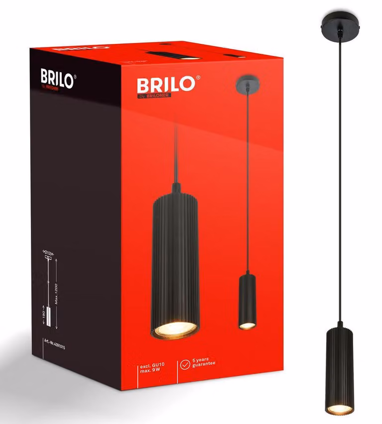 Briloner Lampada a sospensione LED regolabile in altezza Ø10x120 cm attacco GU10 max. 9W nero - Sala da pranzo tavolo soggiorno