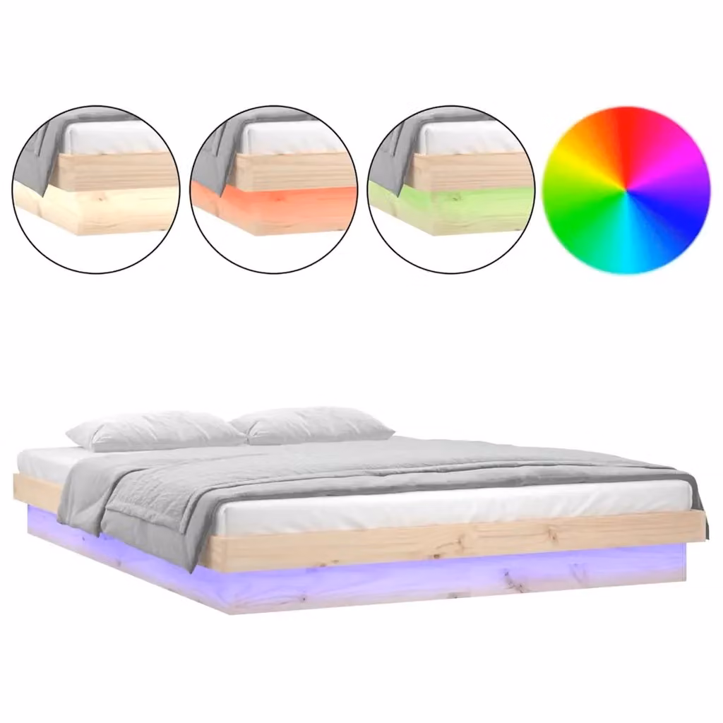 Giroletto King Size MERCATOXL in Legno di Pino Massello con Illuminazione LED e Porta USB, Grigio, L/P/H: 150 x 200 x 21 cm – 2