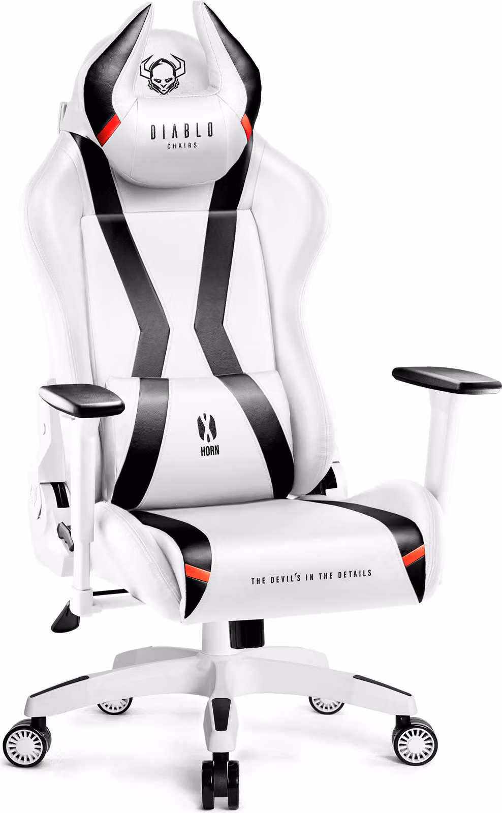 Diablo X-Horn Gaming Chair Sedia da ufficio Braccioli 3D Design ergonomico Cuscino collo/glutei Similcuoio a dondolo King Size Bianco-Nero