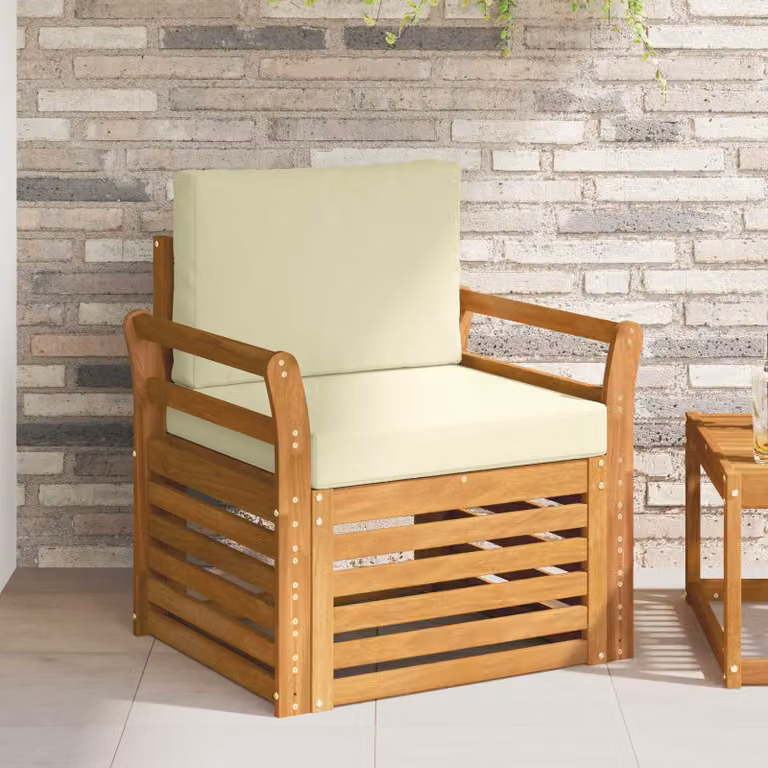 Set di divani da esterno vidaXL in legno di acacia massello e poliestere con cuscini, colore marrone e beige