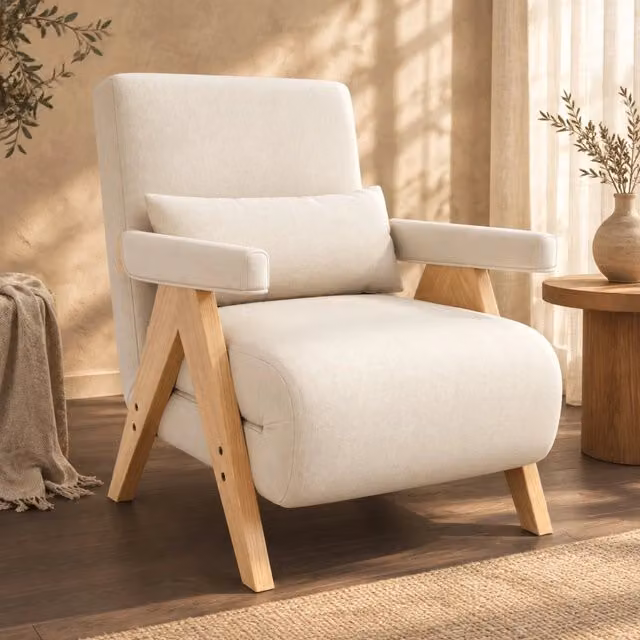 Poltrona letto 87x64x60 cm beige in poliestere, schienale regolabile