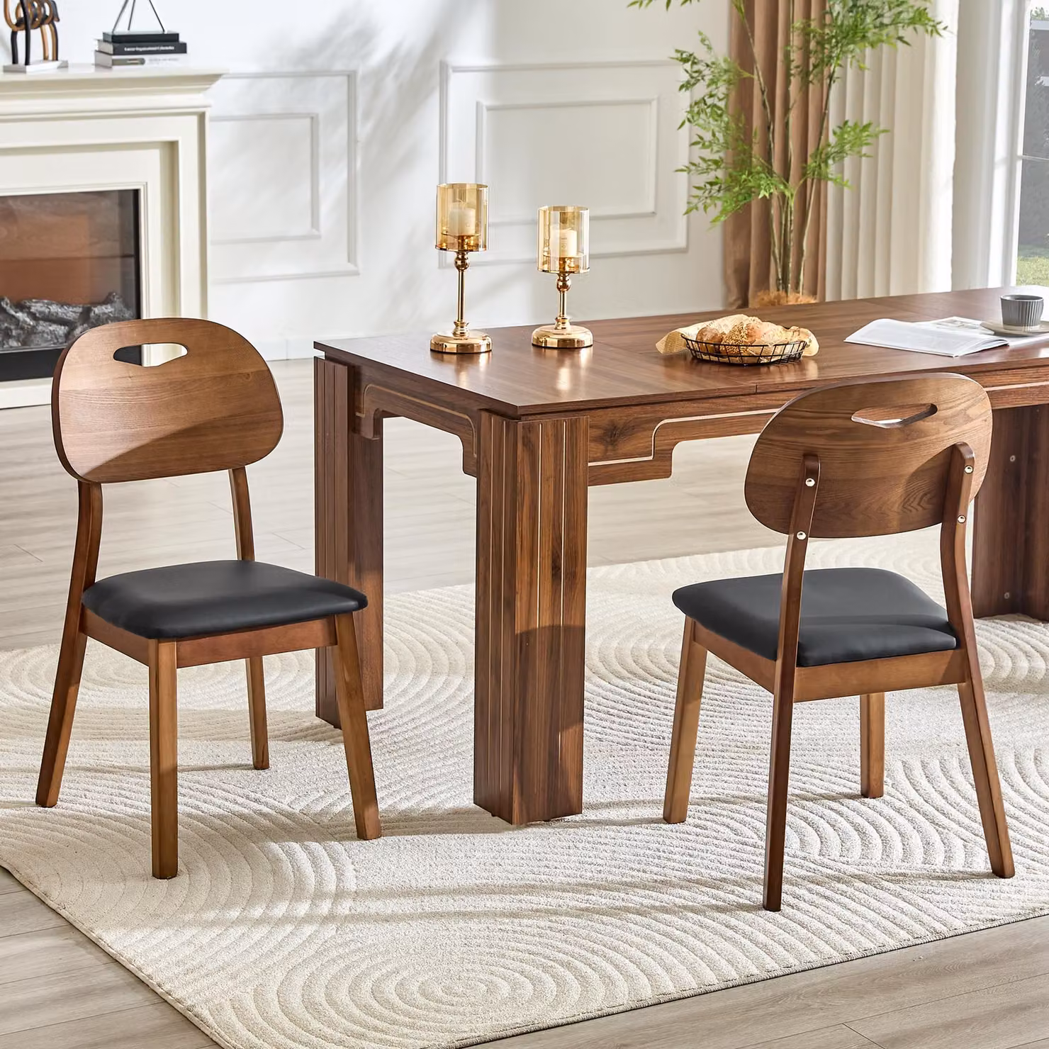 MODFU, set di 2 sedie da pranzo nere, sedia da cucina con schienale ovale, sedia da scrivania con maniglia integrata, struttura in legno e imbottitura
