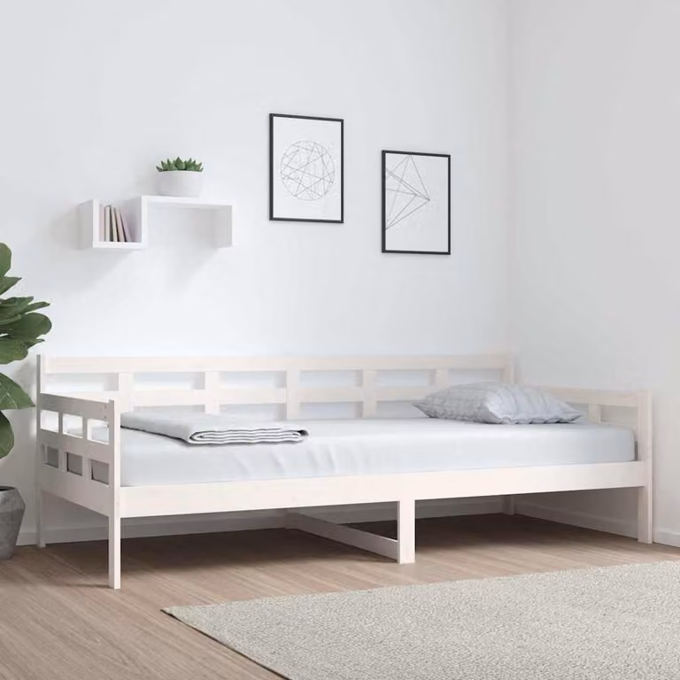 vidaXL Letto singolo in legno massello di pino bianco stile rustico L/P/H: 200 x 90 x 69,5 cm