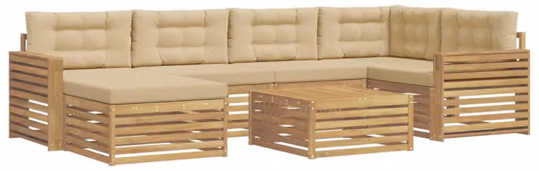 Set di divani da esterno con cuscini, composto da 7 pezzi, color beige