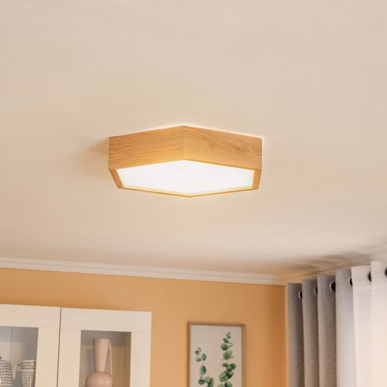 Plafoniera soffitto Hagen Lamkur, dimmerabile, Legno chiaro, Soggiorno / Sala da pranzo, Legno, Plafoniera