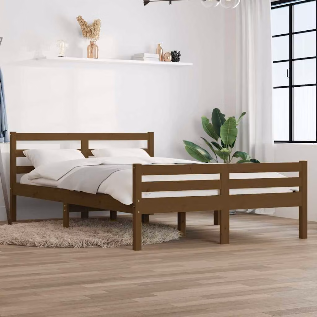 vidaXL Giroletto in legno massello di pino colore ambra con doghe fisse L 140 cm x P 190 cm