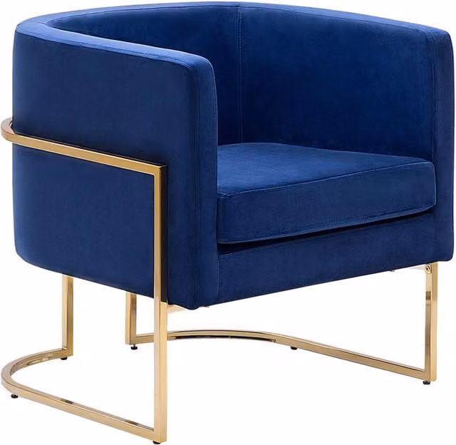 Poltrona Beliani in Velluto Blu con Struttura in Metallo e Schienale Tondo Stile Glamour