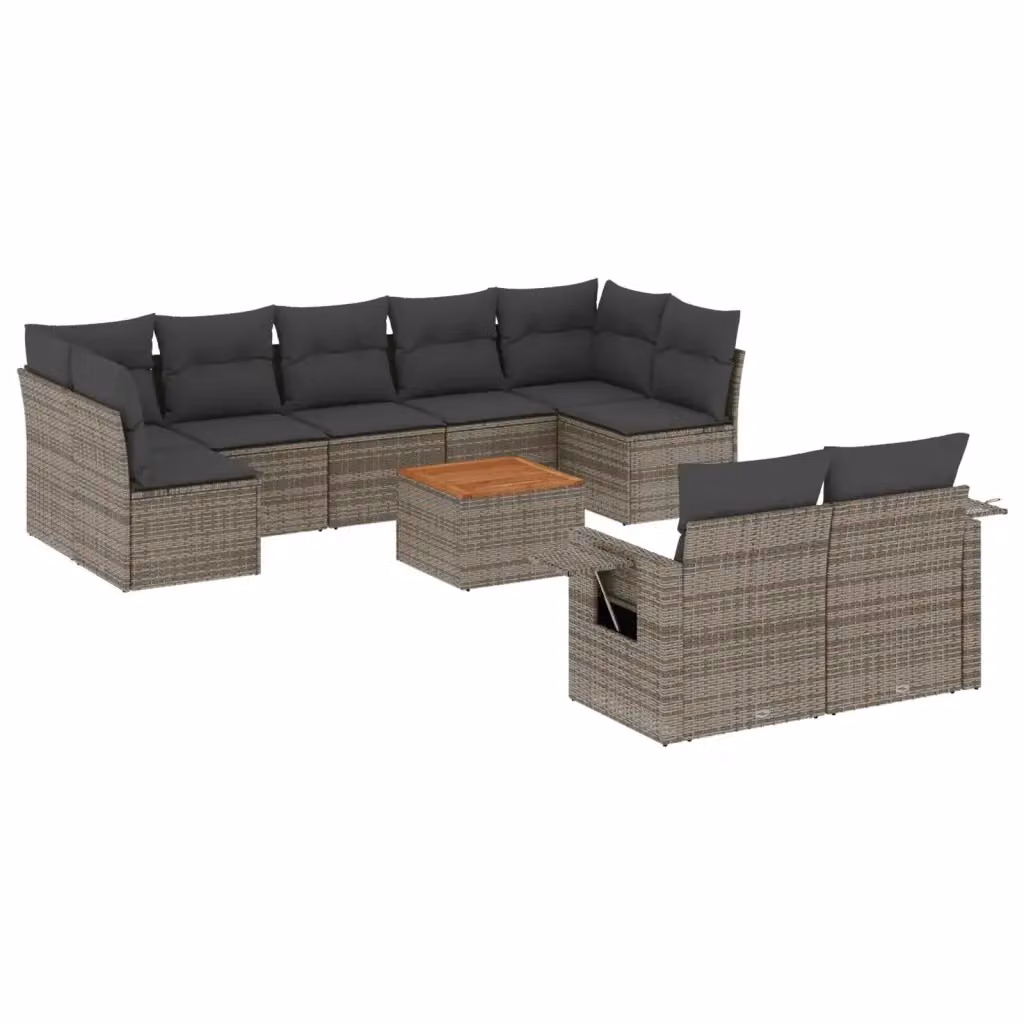 Set Divano da Giardino vidaXL 10 pz in Polyrattan Grigio con Cuscini e Tavolino da Caffè – 2