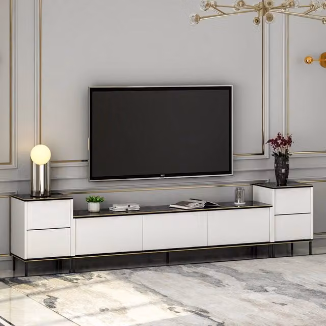 Cortin, Mobile Porta tv 2 Ripiani, 260x35x45h cm Bianco