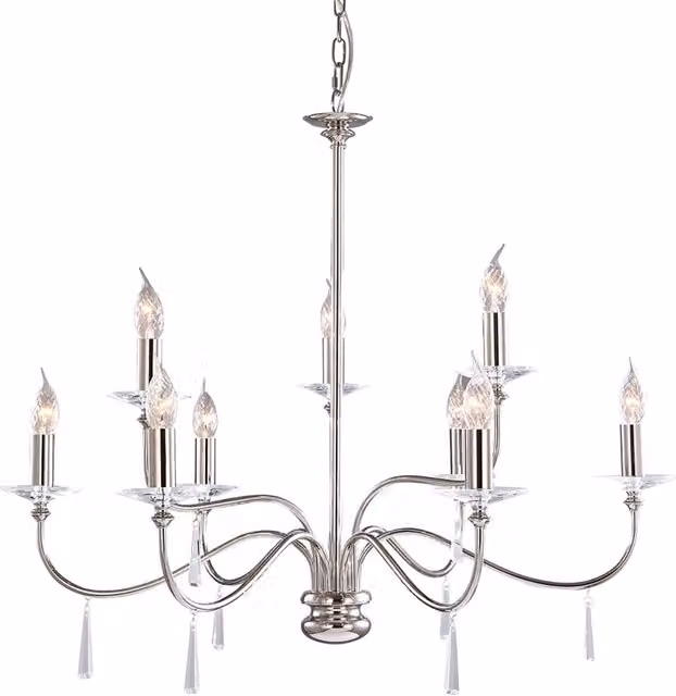 Lampadario Classico Finsbury Park Acciaio Nichel Lucido Vetro 9 Luci E14