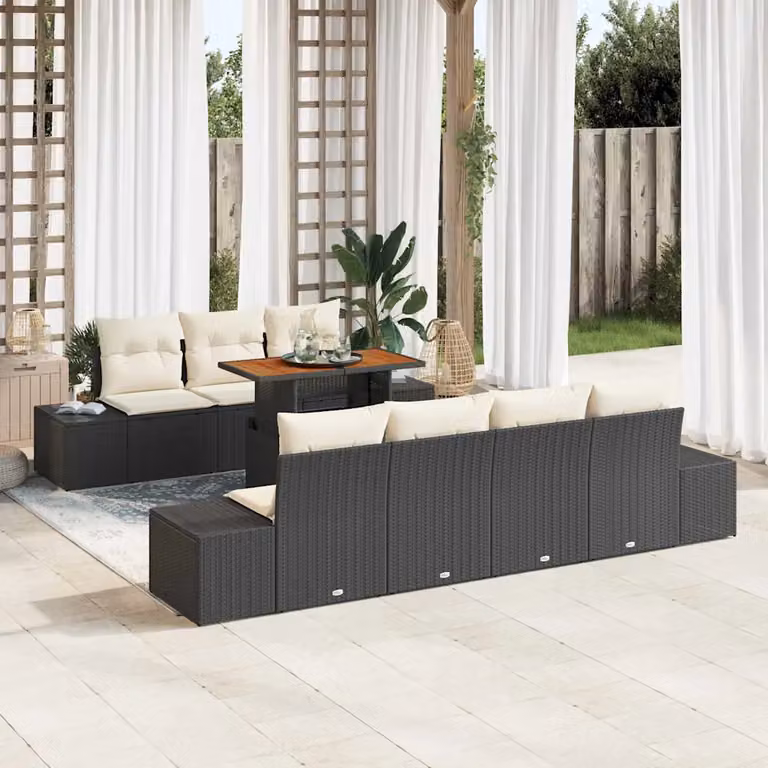 Set Divano da Giardino vidaXL 8 Pezzi Nero con Cuscini e Funzione di Archiviazione in Rattan e Acciaio