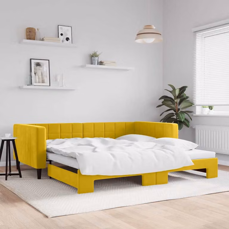 vidaXL Divano Letto Moderno in Velluto Giallo con Letto Estraibile L: 223 cm, P: 110 cm, H: 68 cm