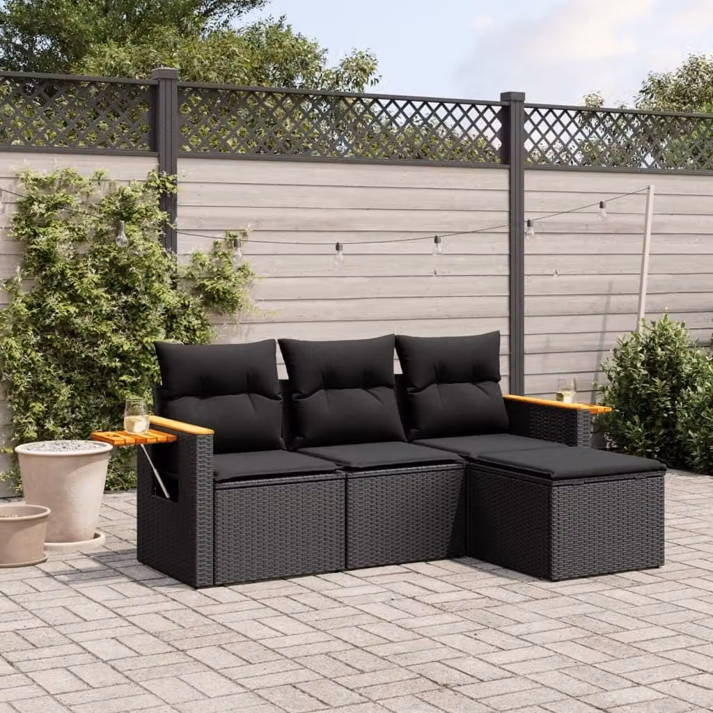 Maison Exclusive - Set Divani da Giardino 4 pz con Cuscini Nero in Polyrattan