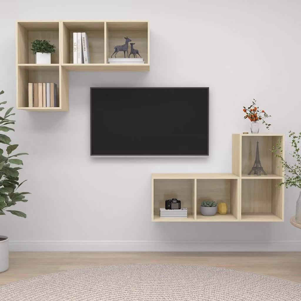 Mobile TV a parete vidaXL in legno multistrato Rovere Sonoma moderno