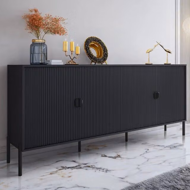 Madia Viale DMORA con cassetti soft-close, colore nero opaco, L: 203 cm, P: 49 cm, H: 83 cm