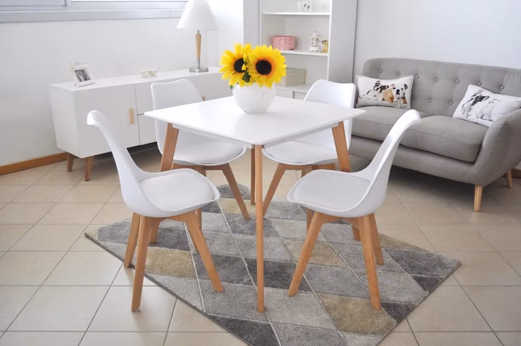 Tavolo da cucina quadrato SAMIRA bianco e faggio in stile scandinavo L: 80 cm, P: 80 cm, H: 75 cm – 2