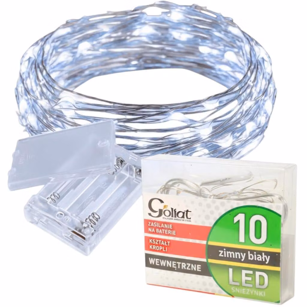 Luci natalizie a risparmio energetico a forma di goccia su filo bianco con 10 LED, colore bianco freddo, alimentate a batterie AA