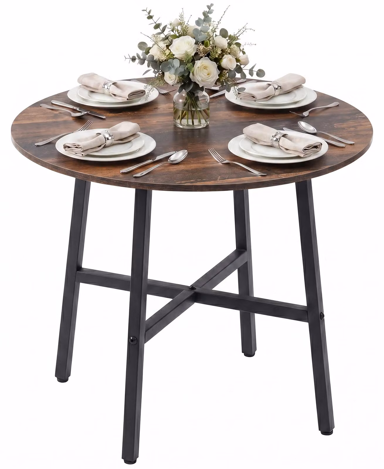 Tavolo da pranzo Tavolo da cucina, tavolo grande, design industriale, design rustico, Φ80 x 76 cm, marrone
