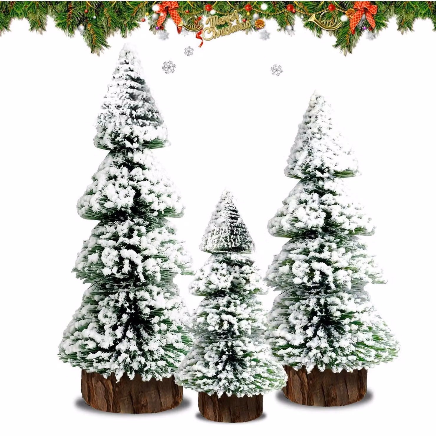 Set di mini alberi di Natale, 3 pezzi, effetto neve, altezza 15/20/25 cm, alberi di Natale artificiali