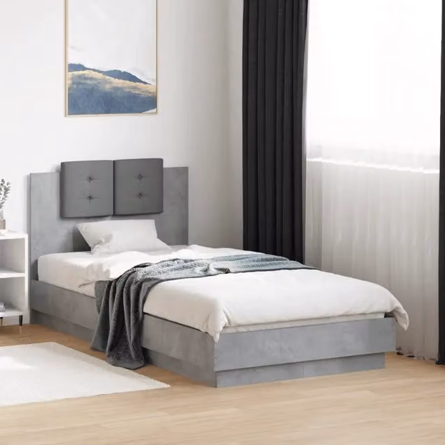 Letto con Giroletto e Testiera vidaXL Grigio Cemento in Legno Multistrato L/P/H: 90 x 190 cm – 1