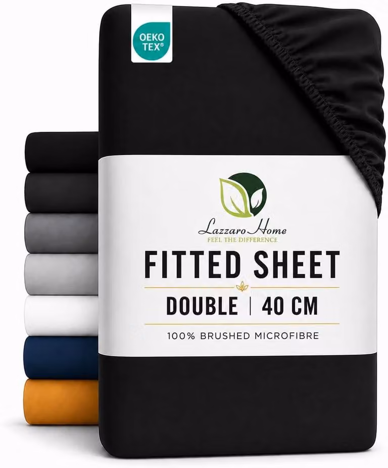 Lenzuola per letto Lenzuolo con angoli profondi (40 cm) Facile manutenzione, tessuto in microfibra spazzolata, resistente al restringimento e allo sbiadimento (doppia [135 x 190 cm], nero)