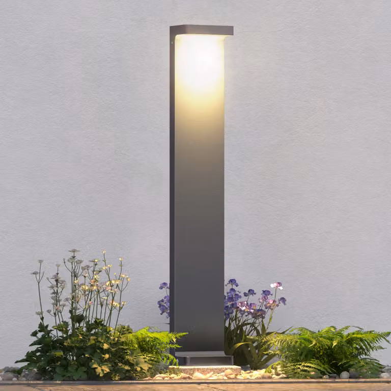 doporro Lampione LED da Giardino 3000K, Paletto Esterno IP65 H60cm in Alluminio Grigio Scuro, Luce Calda 6W per Vialetti, Giardini, Cortili e Ingressi