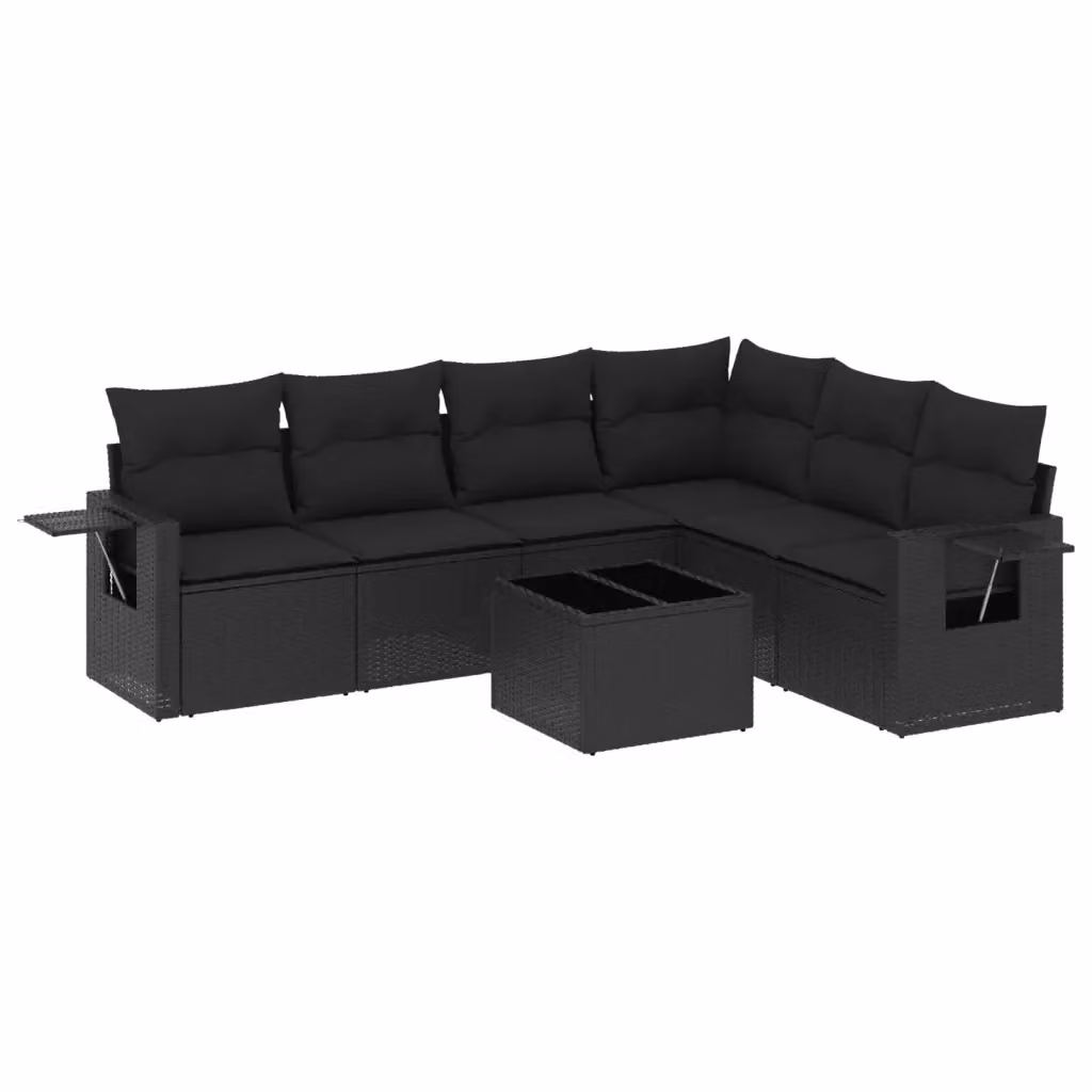 vidaXL Set Divano da Giardino a L con 7 Pezzi in Polyrattan Nero e Cuscini Imbottiti – 2