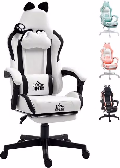 Sedia da Gaming Reclinabile con Poggiapiedi e Schienale Regolabile ¨C zephmum ¨C Bianco