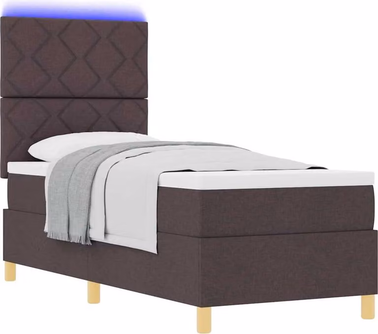 Letto boxspring LED con materasso marrone scuro 80 x 200 cm tessuto