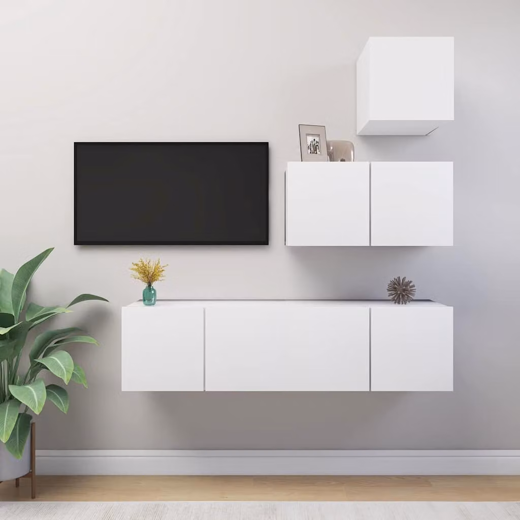 Set Mobili Porta TV 4 Pezzi vidaXL Moderno in Legno MDF Bianco