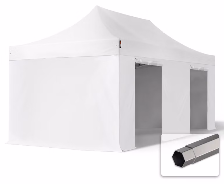 TOOLPORT 3x6 m gazebo pieghevole PVC con laterali, PREMIUM acciaio, bianco