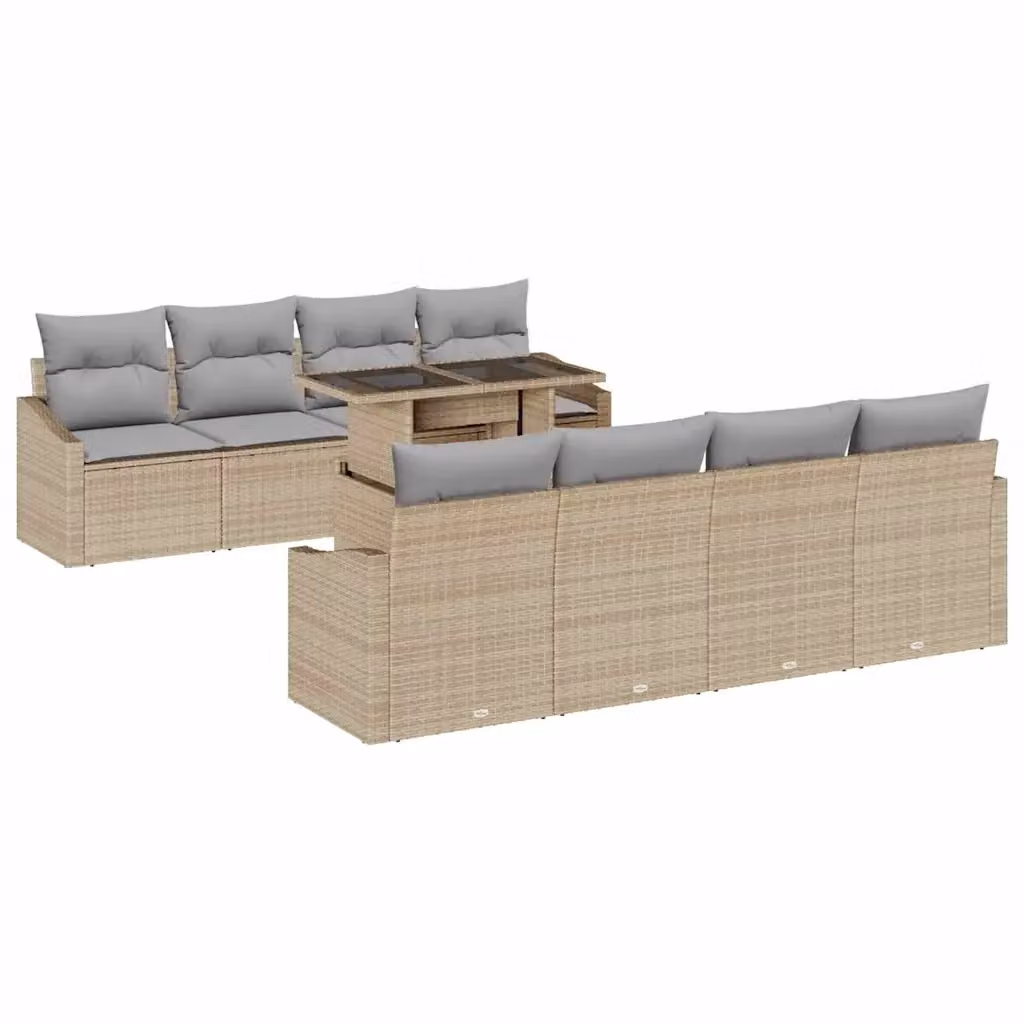 Set Divano da Giardino a Forma di U vidaXL in Polyrattan Beige con Tavolino e Cuscini – 2
