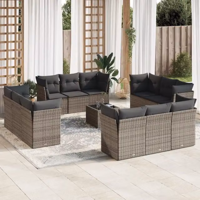 Set di divani da giardino VIDAXL in polyrattan grigio con cuscini, composizione a U da 13 pezzi – 1