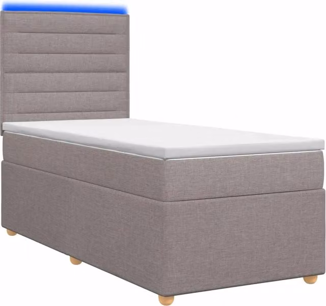 Letto box spring ibrido vidaXL con materasso a molle insacchettate e base contenitore con illuminazione sottostante e porta USB, colore beige o grigio, L/P: 90 x 200 cm