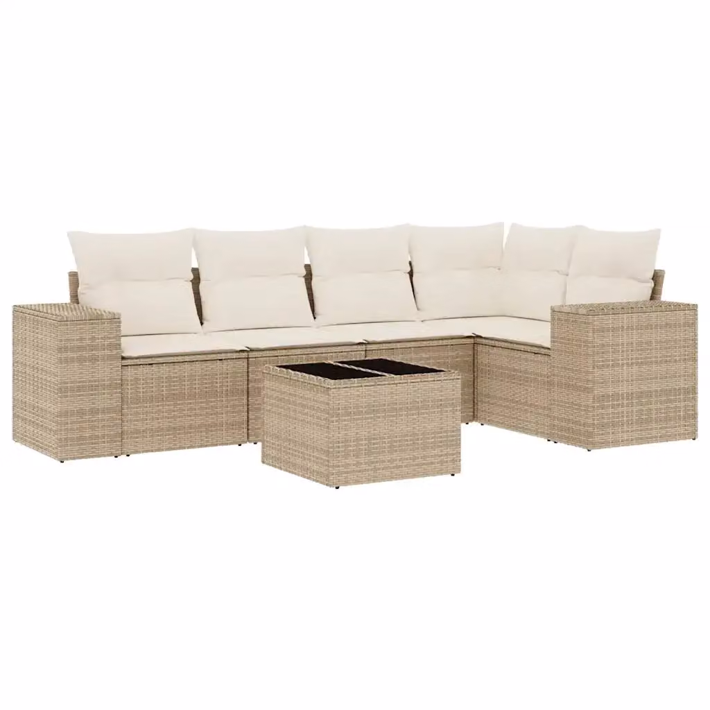vidaXL Set Divano da Giardino a L 6 pz con Cuscini Beige e Tavolino in Vetro – 2