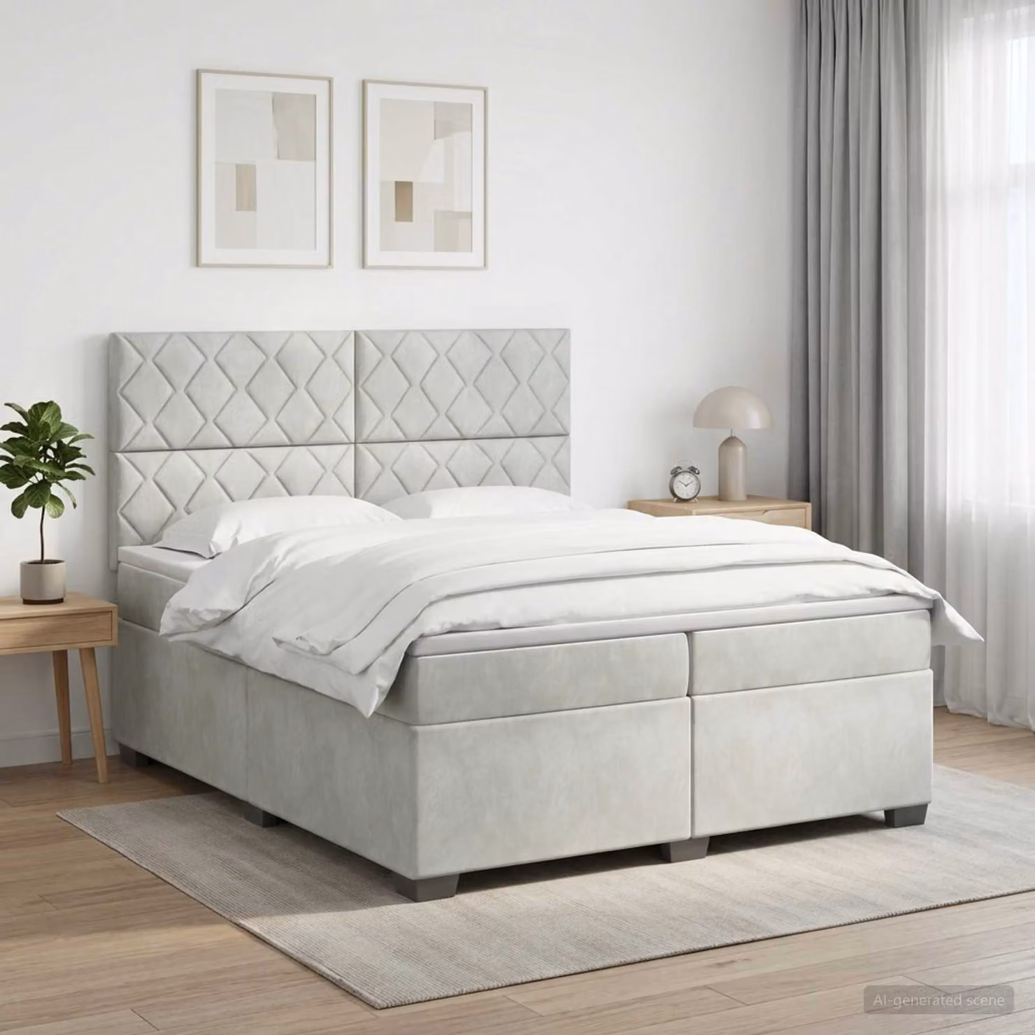 Letto box spring con materasso vidaXL in tessuto grigio e bianco con molle a tasche L/P/H: 200 x 200 x 140,5 cm