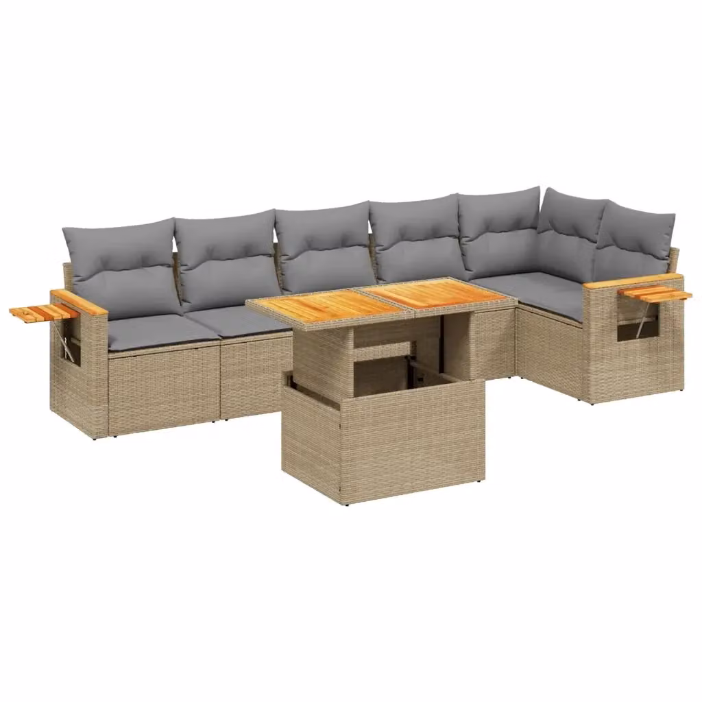 vidaXL Set Divani da Giardino 7 pz in Polyrattan con Cuscini Beige e Tavolino da Esterno – 2