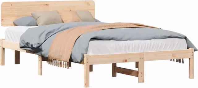 Letto matrimoniale Design In in pino massello color marrone e beige L/P/H: 120 x 200 x 74 cm