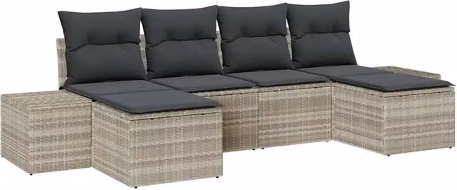 Set Divano da Giardino 6 pz | Set Salotto da Giardino Grigio chiaro polyrattan