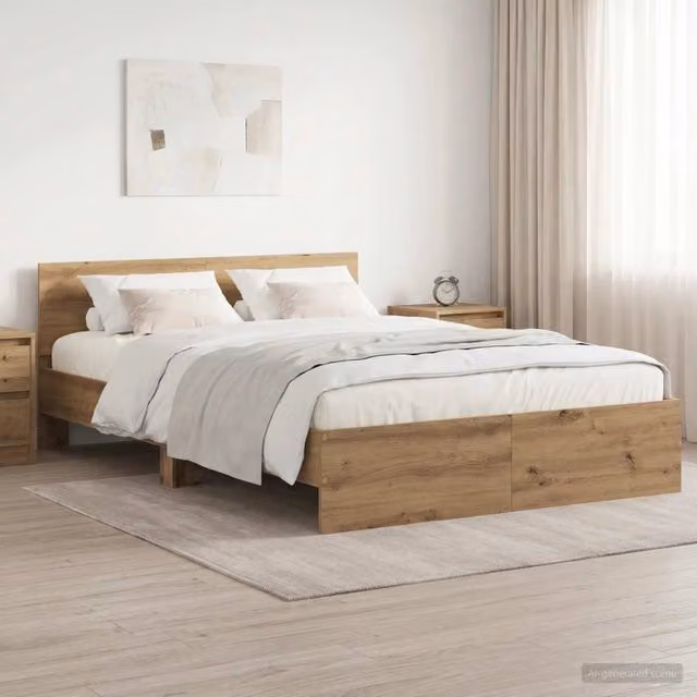 Struttura letto moderna vidaXL con testata in legno color rovere e cassetti L/P/H: 140 x 190 x 70 cm – 1