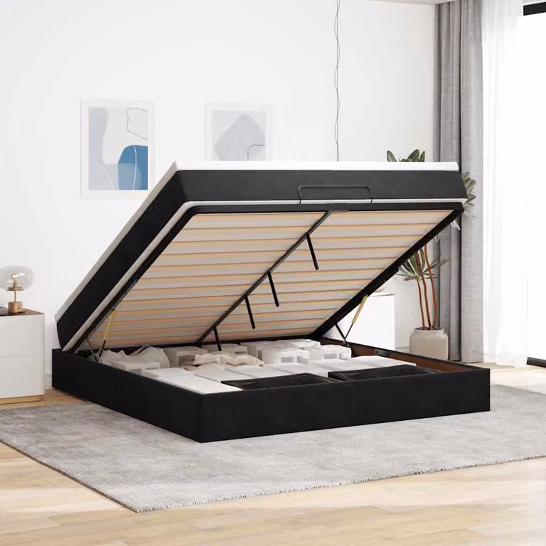Struttura Letto con Materasso vidaXL in Velluto Nero con Base a Sollevamento L/P: 160 x 200 cm