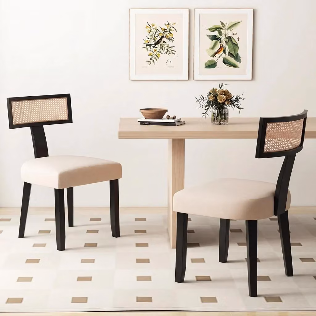 Set di 2 Sedie da Pranzo Imbottite Costway in Rattan e Legno con Schienale Curvo, Colore Nero, Ideali per Soggiorno, Sala da Pranzo e Studio – 2