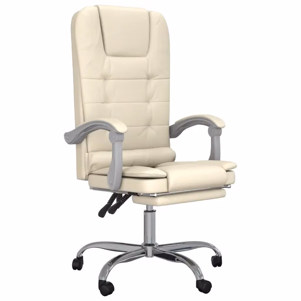 Poltrona da Ufficio Executive vidaXL Reclinabile e Girevole in Similpelle Beige L/P/H: 63 x 56 x 122 cm – 2