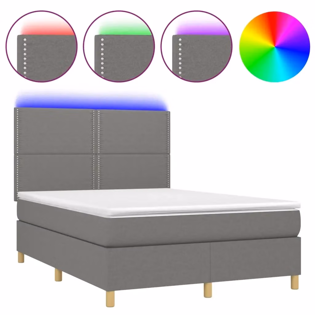 Letto Ibrido con Materasso e Illuminazione LED vidaXL in Tessuto Grigio, L/P/H: 140 x 200 x 76 cm – 2