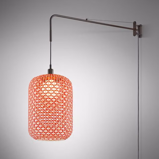 Applique Bover Nans A/98 in metallo rosso e nero con luce LED bianco caldo