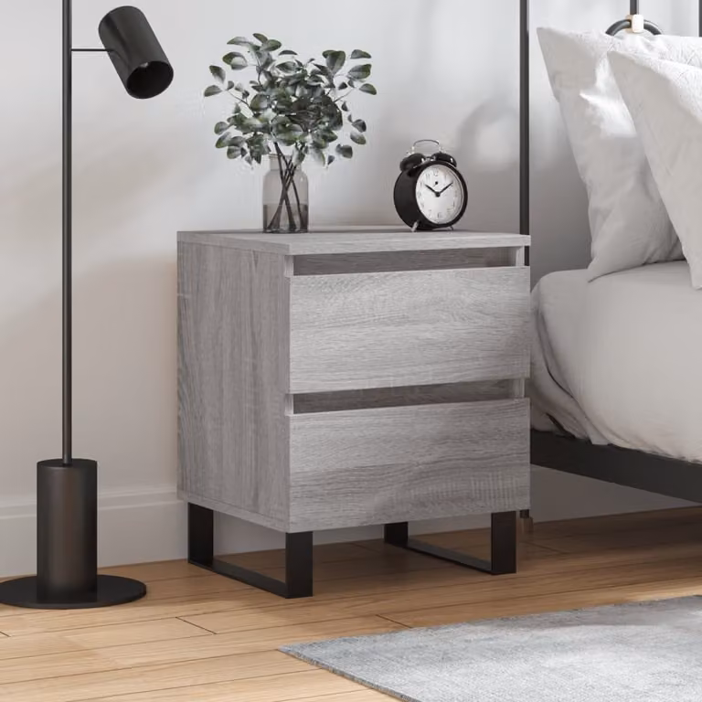 Comodino moderno da parete vidaXL in legno e metallo, Grigio opaco, L: 40 cm, P: 35 cm, H: 50 cm