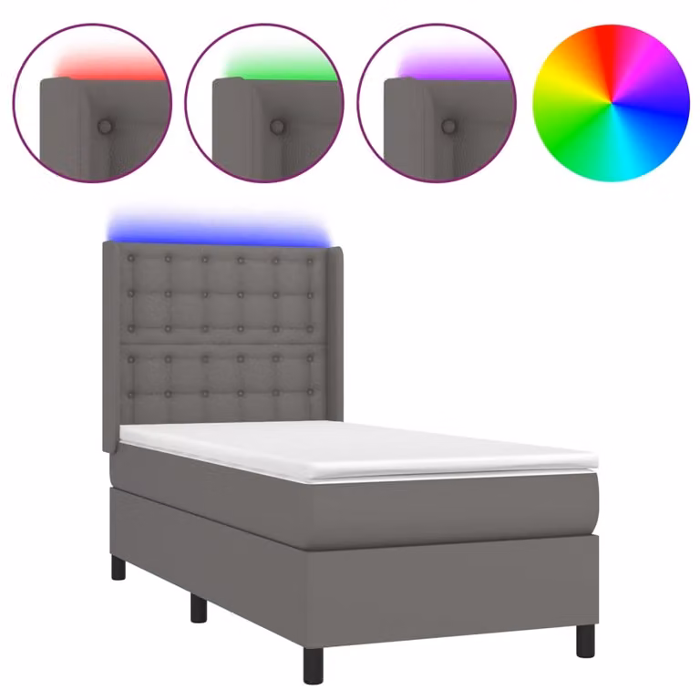 Giroletto Molle con Materasso e LED Grigio 100x200cm Pelle finta