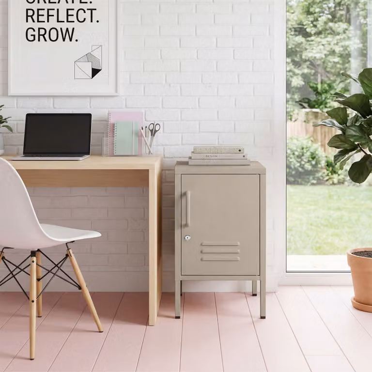 Comodino moderno tectake beige con canale integrato e finitura opaca L: 42.5 cm, P: 35.0 cm, H: 60.5 cm